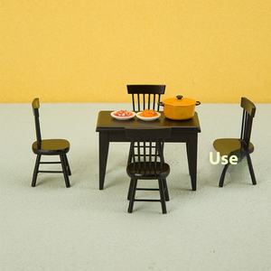 1:12 Échelle DIY Bois Maison De Poupée Décoration Mini Poche Noire Restaurant Scène avec Table et Bambou Soie Chaise Costume - Product Image 4