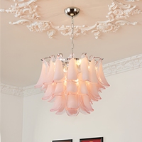 Lustre LED en verre vert style Murano vintage français, suspension à plusieurs niveaux, hauteur réglable, installation facile au milieu