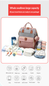 Tùy chỉnh thời trang mẹ túi vai tã Ba lô công suất lớn thuận tiện gấp giường Túi Tã Túi - Product Image 5