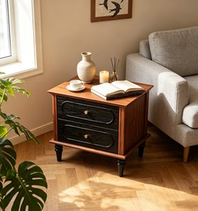 Mesa de Noche Moderna de Estilo Mid-Century con 2 Cajones, Mueble de Almacenamiento para Dormitorio o Sala de Estar - Product Image 1