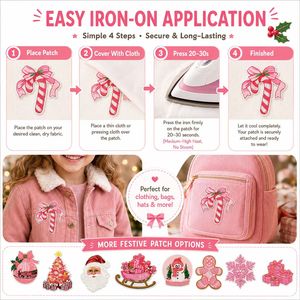 Parches Bordados Termoadhesivos <span class=keywords><strong>y</strong></span> para Coser de Navidad Rosa con Papá Noel, Reno, Muñeco de Nieve, Regalo, Corona, Árbol, Gnomo <span class=keywords><strong>y</strong></span> Bastón de Caramelo - Product Image 4