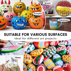 สีอะคริลิค Foska 12 สี (2 ออนซ์/60 มล.) สีเข้มข้น ชุด 20 ชิ้น สำหรับระบายสีบนฟักทองฮาโลวีน ผ้าใบ เซรามิก หิน ไม้ - Product Image 4