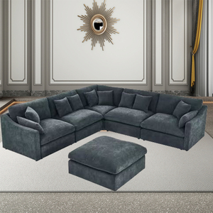 Modern Çin Tarzı Modüler Kadife Köşe Koltuk Takımı, Oturma Odası ve Otel Kullanımı için Ayarlanabilir Siyah Köşe - Product Image 2