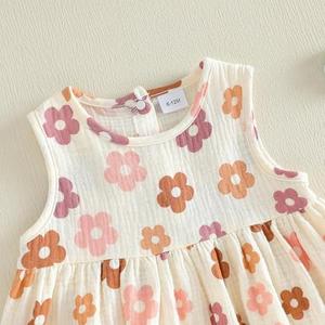 طقم من قطعتين بطباعة زهور للفتيات الصغيرات، توب بدون أكمام مع تنورة طويلة، مثالي للصيف والمناسبات العادية - Product Image 6