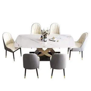 意大利豪华高档不锈钢大理石石板桌椅套装餐厅家具