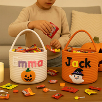 Panier de rangement portable en corde de coton coloré de haute qualité, organisateur mignon à main pour collations, bonbons et jouets, décorations de citrouilles