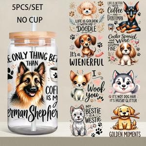 Set Humorous Dog 16oz Tarro de vidrio Papel de transferencia UV DTF Papel de transferencia autoadhesivo alto Adecuado para decorar tazas y botellas - Product Image 1