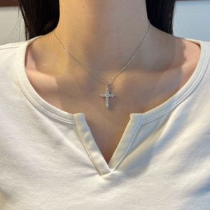 Dylam Elegance Jewelry 925 Silver Rhodium Plated Link <b>Chain</b> D VVS1 Moissanite Stones <b>Cross</b> Pendant Necklace for Women Jewellery - Product Image 2
