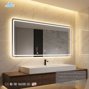 Miroir de salle de bain rectangulaire à LED avec fonction anti-buée, verre anti-explosion, trois couleurs réglables, fixation murale - Product Image 1