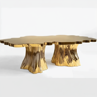 Table à thé en acier inoxydable, design contemporain, racines d'arbre dorées irrégulières, table à manger légère, table basse de luxe