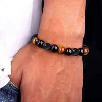 Bracelet Triple Protection pour Hommes Femmes Œil de Tigre Onyx Noir Roche Volcanique Calme la Peur Libère l'Anxiété Apporte Chance et Succès