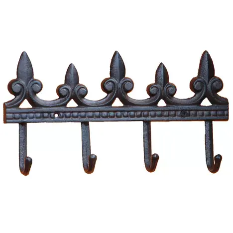 Retro Fleur De Lis Cast Iron Wall Hook With Four Hangers European Farm House Accents Handmade Home Garden Decor Keys Tools Rack