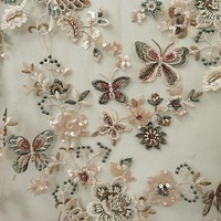 Kain Bordir Mewah Motif Bunga Kupu-kupu Berhias Manik-manik Payet Tulle Prancis untuk Gaun Pengantin