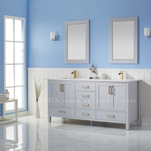 VAMA Factory-mueble de baño de 72 pulgadas, lavamanos doble, con encimera de cuarzo, 785072 - Product Image 2