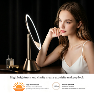 <span class=keywords><strong>Espejo</strong></span> de Maquillaje Redondo Inteligente de Metal <span class=keywords><strong>con</strong></span> LED Recargable por USB, 3 Colores de Iluminación, <span class=keywords><strong>Espejo</strong></span> de Mesa, OEM ODM, Venta al por Mayor para Hoteles - Product Image 5