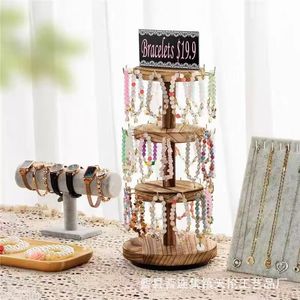 Wooden multi-layer rotating jewelry <b>storage</b> rack, <b>dressing</b> <b>table</b> jewelry organizer, jewelry display rack - Product Image 1