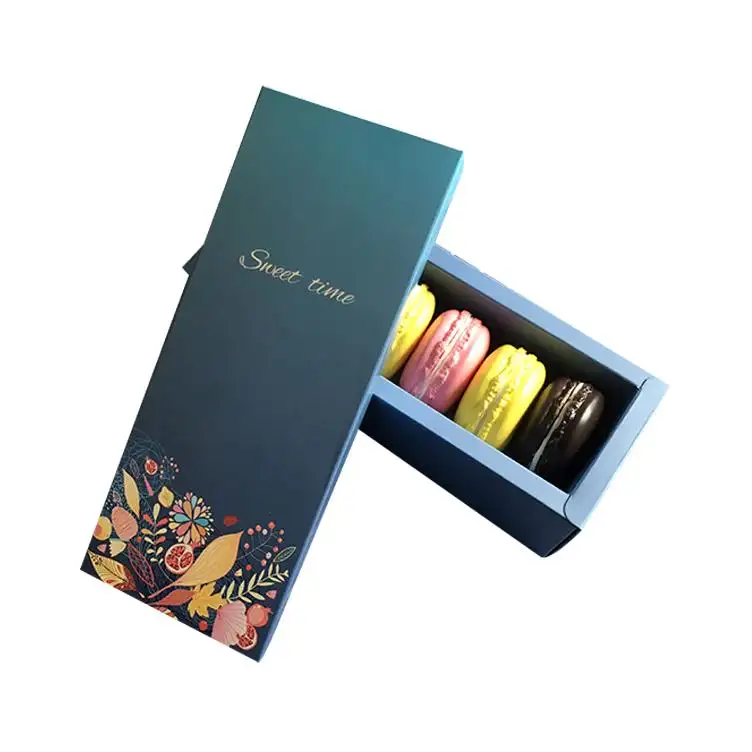 sweet time full black printing wholesale lid and base paper macaron boxes packaging custom logo printed for baking house