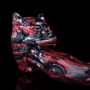 Фэнтезийный собачий фаллоимитатор с реалистичным языком, красно-черный мраморный силикон, несколько размеров - Product Image 4