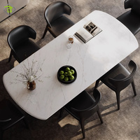 Con el fabricante profesional que agrega un toque de moda a los hogares modernos, mesa de comedor con patas de metal superior de losa de piedra minimalista
