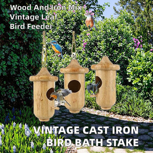 Baño para Pájaros Decorativo Vintage de Madera para Jardín, Estilo Antiguo con Hojas, Comedero para Pájaros Colgante de 19.5 cm de Diámetro - Product Image 1