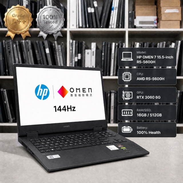 Used Gaming Laptop HP OMEN 7 15.5 Inch AMD Ryzen 5 5600H RTX 3060 16GB 512GB 144Hz FHD Used Gaming PC Laptop