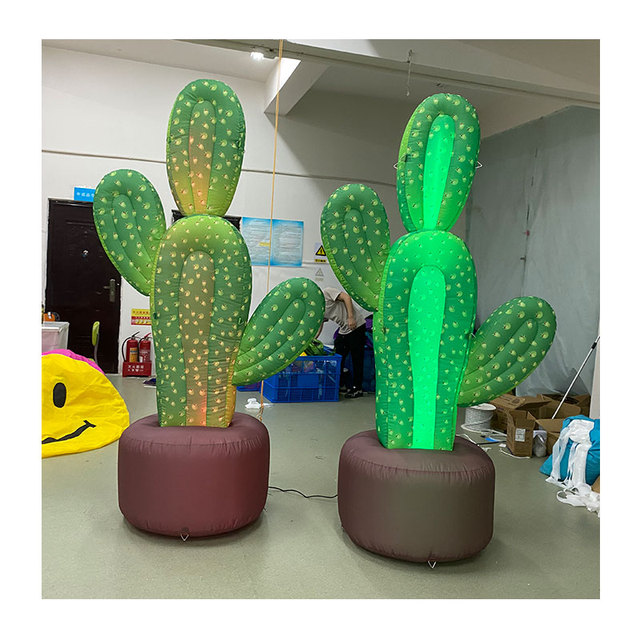 Oxford Cloth Inflatable Cactus Balloon Plant Model with Built-In Fan and LED Lights Weather Resistant for Garden Decoration