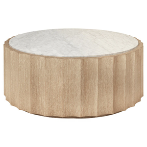 Moore Coffee <b>Table</b> Round coffee <b>table</b> with fluted detail in cerused oak with white carrara <b>marble</b> top. - Product Image 1