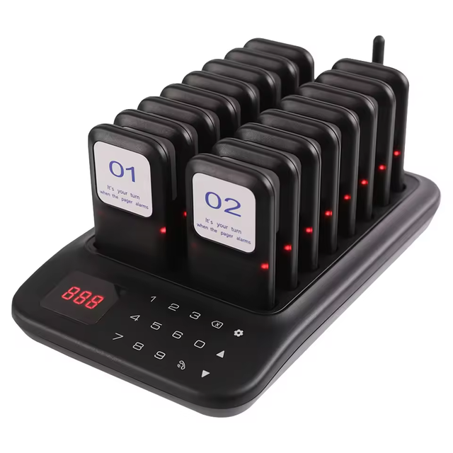 Wireless Black Coaster Pager System Restaurant Customer Queue Calling Beeper