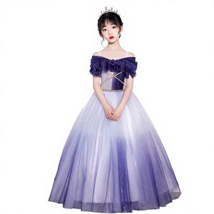 Robe de princesse haut de gamme pour enfants ML068, dégradé, vêtements pour filles, froncée, appliquée, en polyester, tenue de performance pour piano - Product Image 1