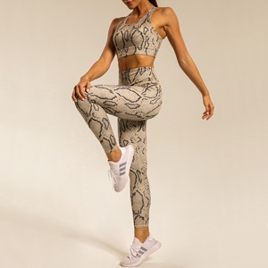 Của phụ nữ biểu tượng tùy chỉnh áo ngực thể thao Bộ yoga thoáng khí bán buôn Python in ấn phòng tập thể dục xà cạp Workout Activewear OEM yoga quần áo - Product Image 4