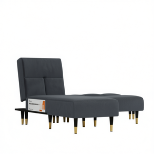 Chaise Longue in Velluto Grigio Scuro, 100% Poliestere, Struttura in Legno e Metallo, Stile Mid-Century Modern, Imbottita, Arredamento per Soggiorno - Product Image 1