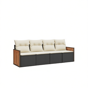 Ensemble de canapés de jardin en rotin PE 4 places, coloris noir et crème, mobilier d'extérieur résistant aux intempéries, design contemporain, teck - Product Image 1