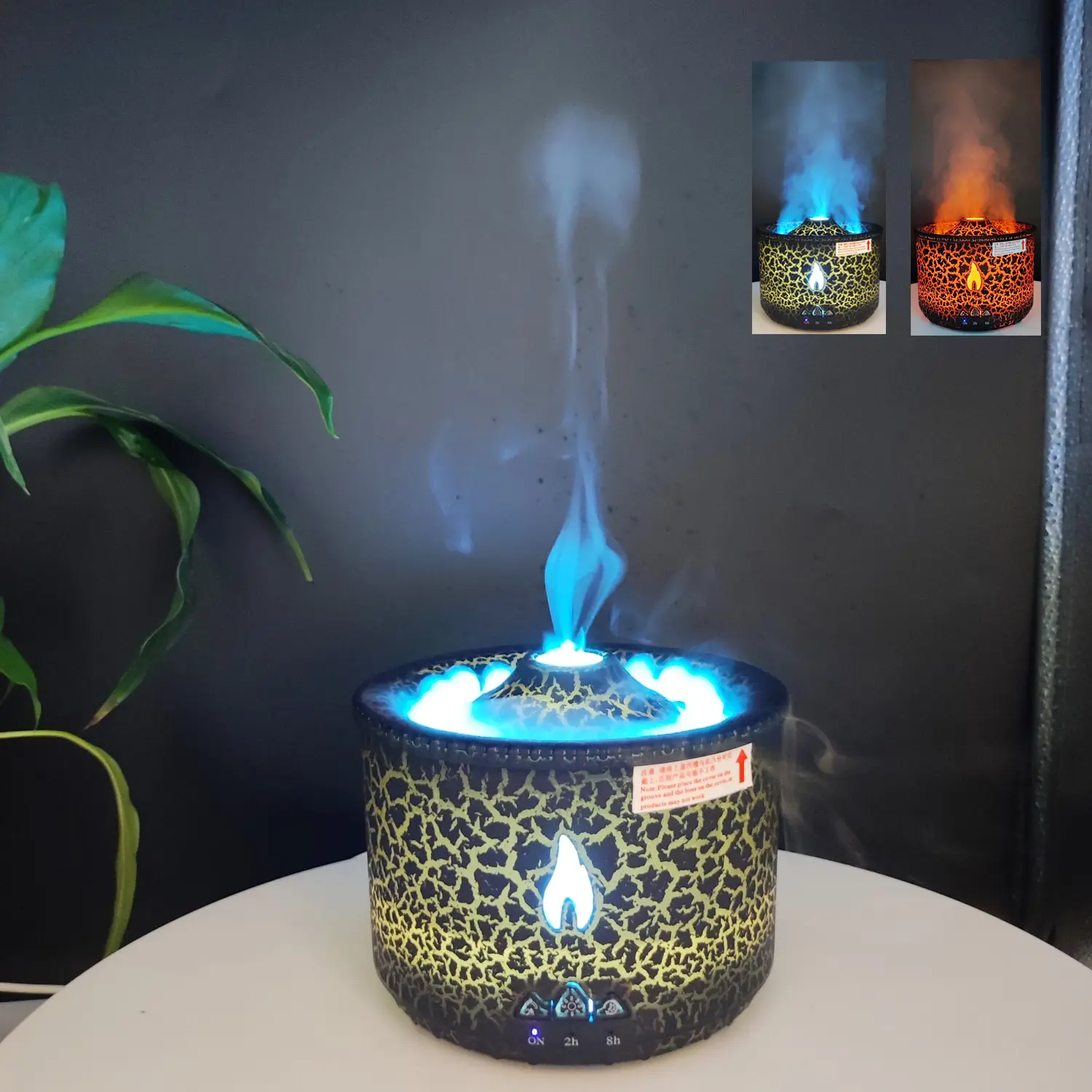 Cracked Volcano Shape Flame Diffusor Luftbe feuchter Custom ized Fire Double Led Light 3D Simulierter Aromatherapie-Diffusor mit Feuer effekt