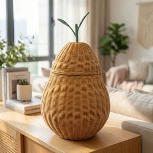 Panier de rangement ovale en rotin tressé à la main, vintage, brun foncé, léger, écologique, pliable, avec couvercle, grande capacité, multi-usages - Product Image 2