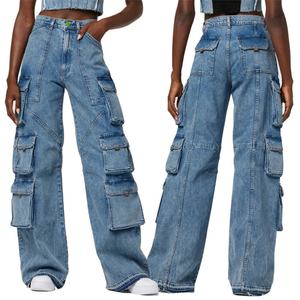 Jeans Cargo de Mujer de Cintura Alta y Pierna Ancha, Estilo Boyfriend Holgado, Lavado Vintage, Moda Y2K, Alta Calidad, Venta al por Mayor - Product Image 3