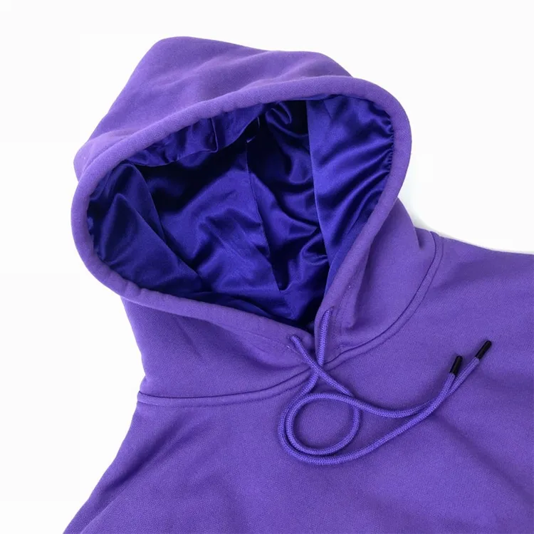hot sale in Australia man fantastic quality pure color hoodie with drawstring unisexs silk satin lined big sizes costom hoodie