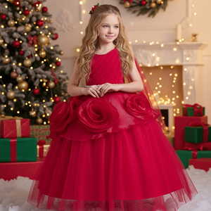 Robe de Mariage Fille Style Europé<span class=keywords><strong>en</strong></span> à Fleurs Roses Robe de Soirée Banquet <span class=keywords><strong>en</strong></span> <span class=keywords><strong>Tulle</strong></span> Moelleux Robes Élégantes à Une Épaule pour Grandes Filles 12 Ans - Product Image 4