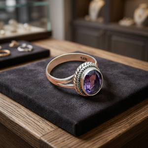 Bague de fiançailles classique en argent sterling avec pierre précieuse en quartz améthyste pour femmes - Product Image 3