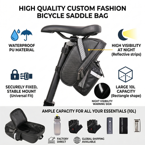 Wholesale 10L Large Capacity Waterproof PU <b>Bicycle</b> Saddle Bag with Bottle Holder, Custom Factory Direct Borsa Bici Posteriore - Product Image 1
