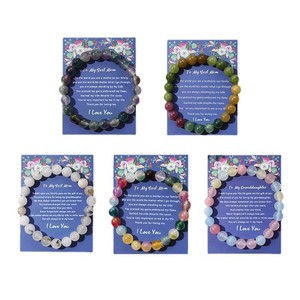 Colorful Natural Stone <b>Crystal</b> Beaded Elastic <b>Bracelet</b> With Card For Mom Gift Women's Jewelry - Product Image 5