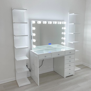 <strong>White</strong> Modern Vanity <strong>Table</strong> with LED Hollywood Mirror Drawers, Makeup Desk with Charging Station for <strong>Small</strong> Bedroom - Product Image 4