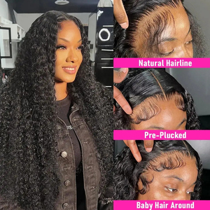 Perruque bouclée birmane densité 250, cheveux humains, perruque frontale en dentelle Deep Wave 13x4 HD transparente, perruques brésiliennes en cheveux humains pré-épilées - Product Image 4