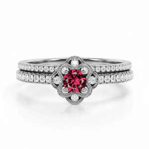 โกเมน Rhodolite โกเมนธรรมชาติเครื่องประดับอัญมณีสีทอง925ชุดแหวนแต่งงานลายดอกไม้เงินสเตอร์ลิงเครื่องประดับดีไซน์ล่าสุด - Product Image 1