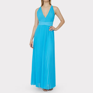 Abito Lungo <span class=keywords><strong>Elegante</strong></span> da Donna Personalizzato, Comodo, con Scollo a V, Plissettato, Azzurro, Sexy per Feste - Product Image 1