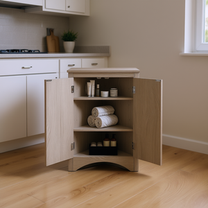 Adjustable Freestanding <b>Floor</b> <b>Cabinet</b> 3 Shelves Grey Home Kitchen <b>Bathroom</b> Storage Contemporary Design - Product Image 2