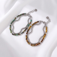 Bracelet double chaîne classique rétro en turquoise africaine, perles et pierre naturelle œil de tigre, bijoux de luxe en acier inoxydable, cadeau tendance