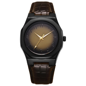 Montre classique à quartz pour homme, chiffres arabes du Moyen-Orient, argent et or, bracelet en cuir dégradé, alliage et verre, 20 mm, personnalisable - Product Image 6