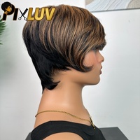 Penjual Grosir Wig Rambut Manusia Bob Pendek, Wig Rambut Manusia Pixie Cut untuk Wanita Kulit Hitam, Wig Pixie Cut Berwarna Highlight, Rambut Asli
