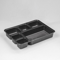 Kotak Makan Persegi Panjang Hitam 6 Kompartemen, Dapat Digunakan di Microwave, Sekali Pakai, Biodegradable, Wadah Plastik untuk Salad, Sandwich, Mie