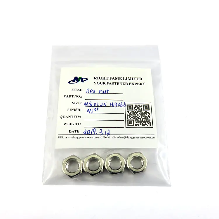 Vận Chuyển Nhanh Chóng Thân Thiện Với Môi Trường Mạ Niken M8 DIN 934 Hex Nut